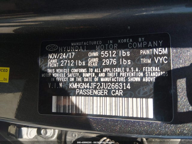 Aukcja sprzedaży 2018 Genesis G80 5.0 Ultimate, vin: KMHGN4JF2JU266314, numer aukcji: 45998285