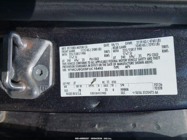 Ford ESCAPE SE 2015 1FMCU9GX9FUC18492 Image 9