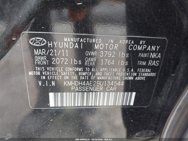 Продажа на аукционе авто 2011 Hyundai Elantra Gls (ulsan Plant), vin: KMHDH4AE2BU134544, номер лота: 45998319