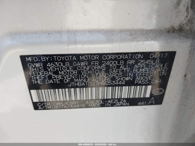 Продажа на аукционе авто 2017 Lexus Is 200t, vin: JTHBA1D27H5053444, номер лота: 45998323