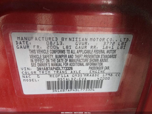 45998324 :رقم المزاد ، 3N1AB7AP4DL773326 vin ، 2013 Nissan Sentra Sv مزاد بيع