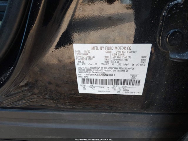 Продаж на аукціоні авто 2022 Ford Police Interceptor Utility, vin: 1FM5K8ACXNGC23891, номер лоту: 45998325