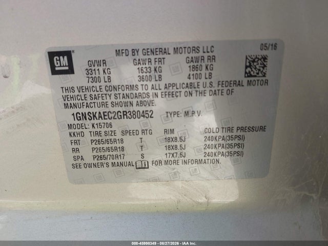 Chevrolet Tahoe Ls 2016 1GNSKAEC2GR380452 Image 9