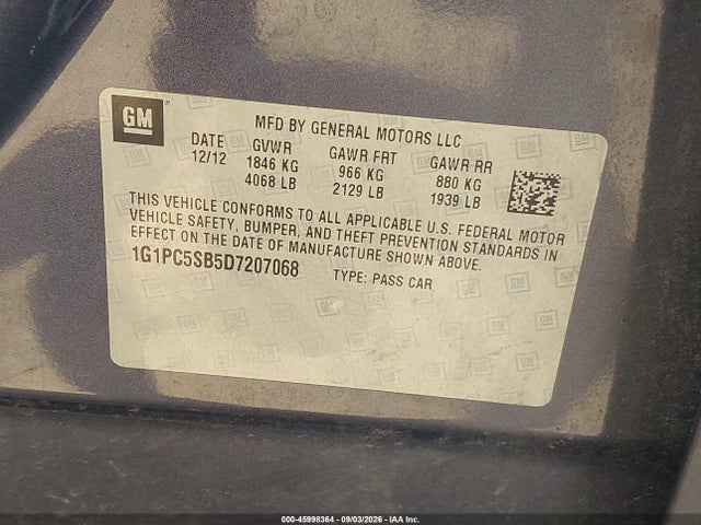Продаж на аукціоні авто 2013 Chevrolet Cruze 1lt Auto, vin: 1G1PC5SB5D7207068, номер лоту: 45998364