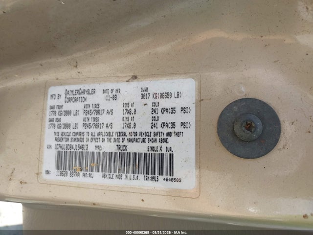 Продажа на аукционе авто 2004 Dodge Ram 1500 Slt/laramie, vin: 1D7HU18D84J154613, номер лота: 45998368