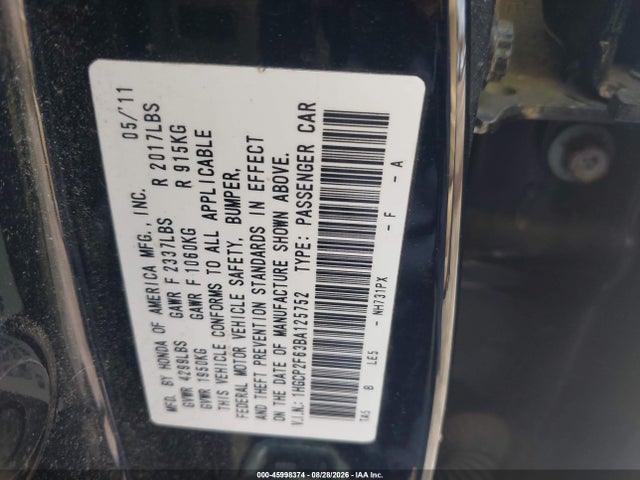 Продаж на аукціоні авто 2011 Honda Accord 2.4 Se, vin: 1HGCP2F63BA125752, номер лоту: 45998374