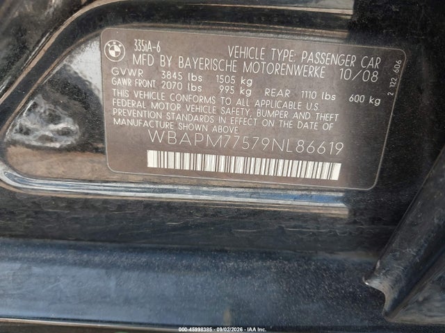 Продажа на аукционе авто 2009 Bmw 335i, vin: WBAPM77579NL86619, номер лота: 45998385
