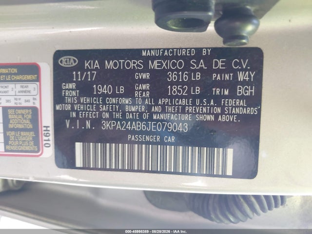 Продаж на аукціоні авто 2018 Kia Rio S, vin: 3KPA24AB6JE079043, номер лоту: 45998389
