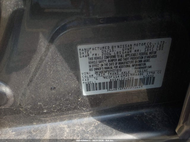Auction sale of the 2015 Nissan Sentra S, vin: 3N1AB7APXFY271619, lot number: 45998411