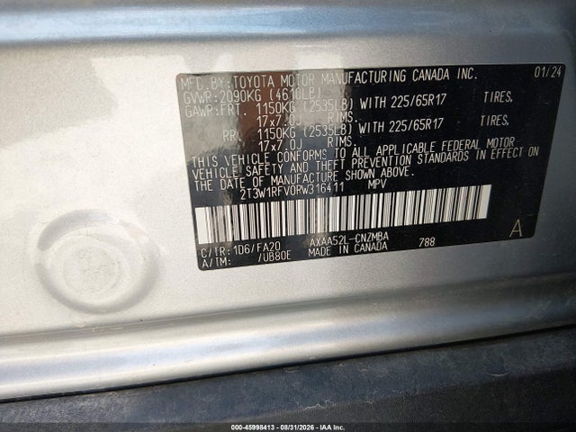 2T3W1RFV0RW316411 Toyota Rav4 Xle