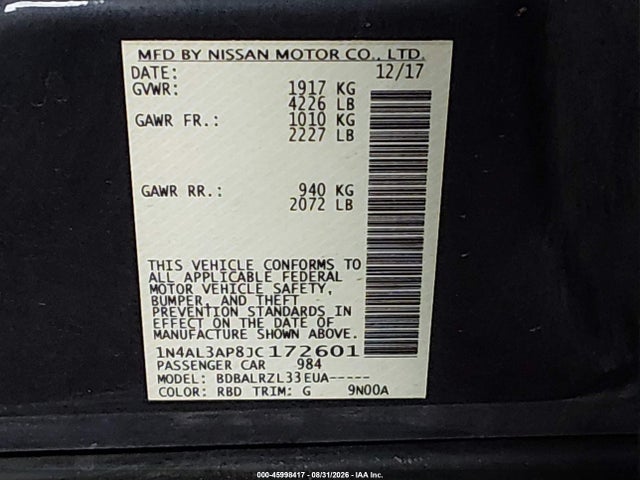 Nissan Altima 2.5 Sl 2018 1N4AL3AP8JC172601 Image 9