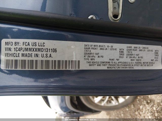 Aukcja sprzedaży 2021 Jeep Cherokee Latitude Lux 4x4, vin: 1C4PJMMXXMD131106, numer aukcji: 45998422