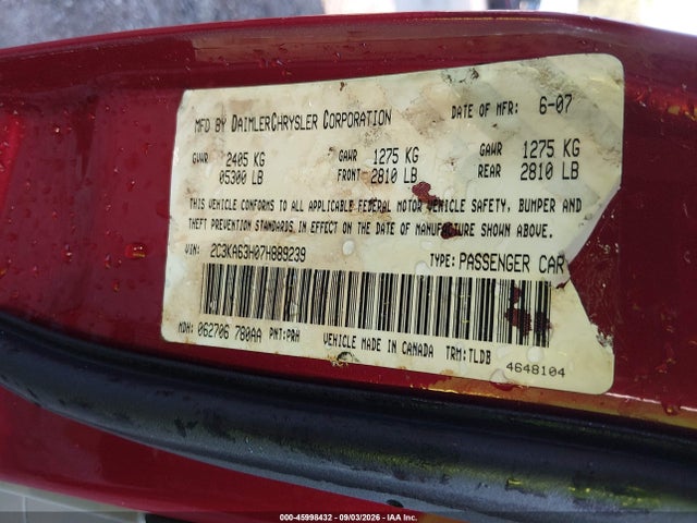 45998432 :رقم المزاد ، 2C3KA63H07H889239 vin ، 2007 Chrysler 300c مزاد بيع