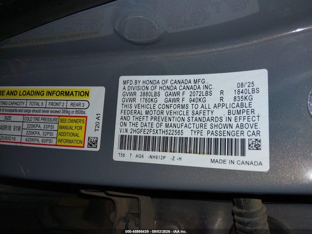 2HGFE2F5XTH522565 Honda Civic Sport
