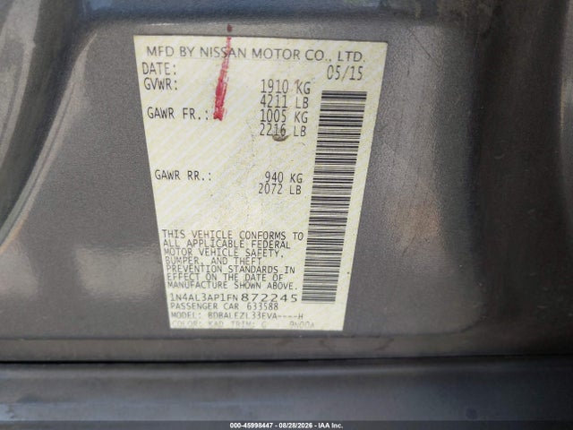 Nissan Altima 2.5 S 2015 1N4AL3AP1FN872245 Image 9