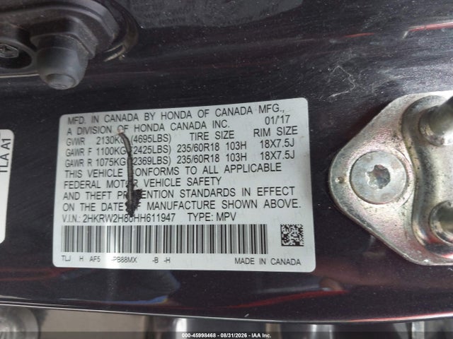 45998468 :رقم المزاد ، 2HKRW2H80HH611947 vin ، 2017 Honda Cr-v مزاد بيع