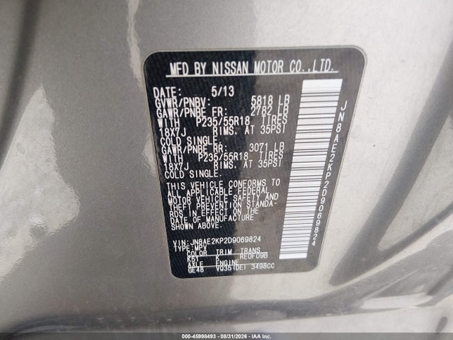 Продажа на аукционе авто 2013 Nissan Quest Sl, vin: JN8AE2KP2D9069824, номер лота: 45998493