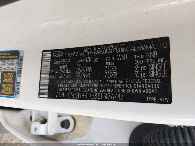 Aukcja sprzedaży 2025 Hyundai Tucson Sel, vin: 5NMJB3DE8SH476747, numer aukcji: 45998494