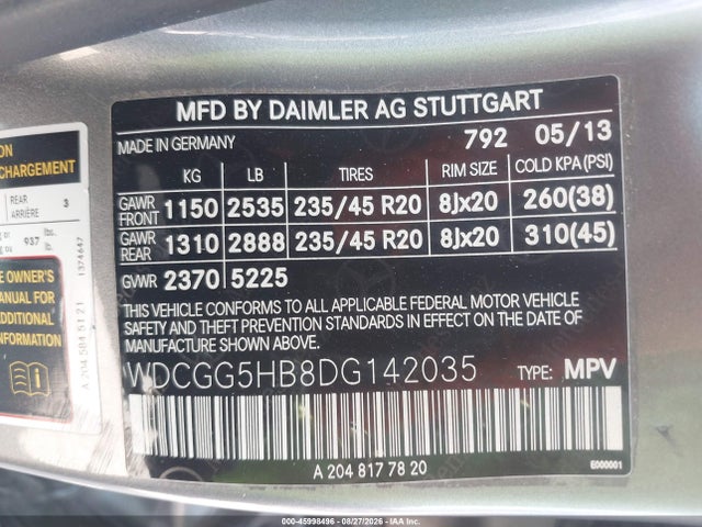 2013 Mercedes-benz Glk 350 მანქანა იყიდება აუქციონზე, vin: WDCGG5HB8DG142035, აუქციონის ნომერი: 45998496