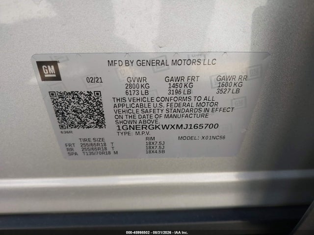 Продажа на аукционе авто 2021 Chevrolet Traverse Fwd Lt Cloth, vin: 1GNERGKWXMJ165700, номер лота: 45998502