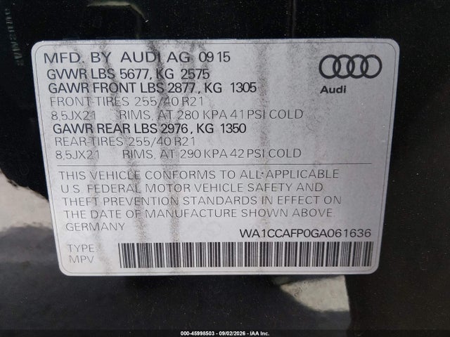 Audi Sq5 3.0t Premium Plus 2016 WA1CCAFP0GA061636 Image 9