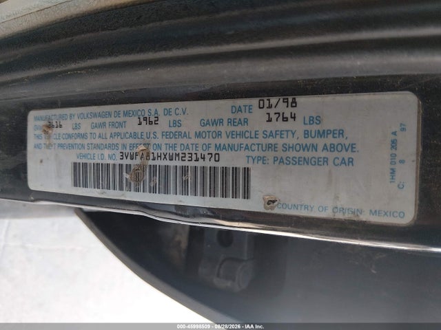 Продажа на аукционе авто 1998 Volkswagen Golf Gl, vin: 3VWFA81HXWM231470, номер лота: 45998509
