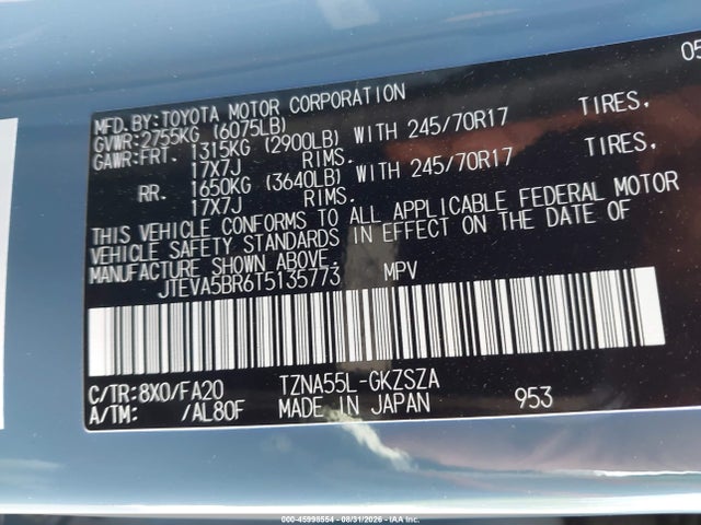45998554 :رقم المزاد ، JTEVA5BR6T5135773 vin ، 2026 Toyota 4runner Sr5 مزاد بيع