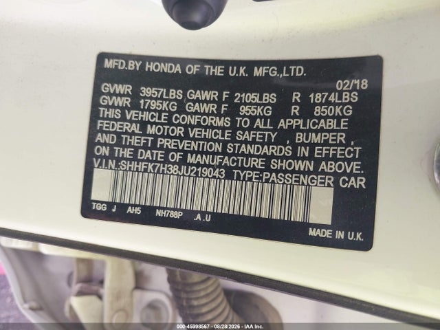 Honda Civic Lx 2018 SHHFK7H38JU219043 Image 9