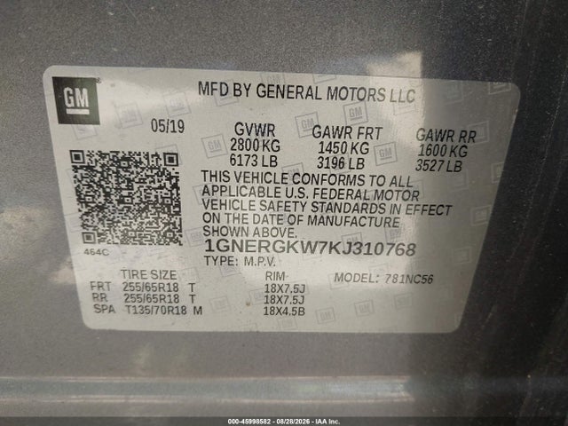 Продажа на аукционе авто 2019 Chevrolet Traverse 1lt, vin: 1GNERGKW7KJ310768, номер лота: 45998582