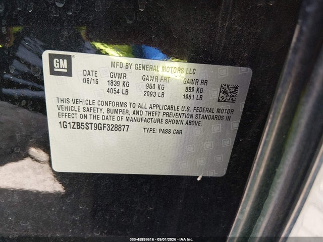 45998616 :رقم المزاد ، 1G1ZB5ST9GF328877 vin ، 2016 Chevrolet Malibu Ls مزاد بيع