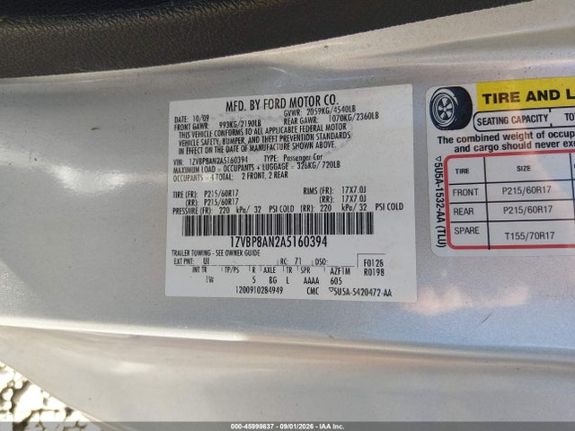 Aukcja sprzedaży 2010 Ford Mustang V6/v6 Premium, vin: 1ZVBP8AN2A5160394, numer aukcji: 45998637