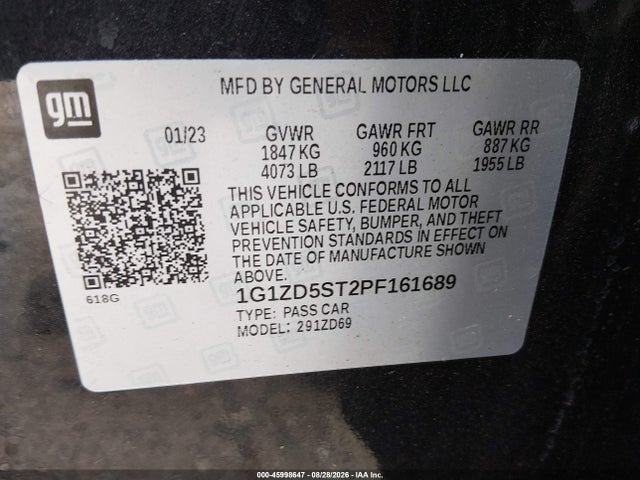 Продажа на аукционе авто 2023 Chevrolet Malibu Fwd 1lt, vin: 1G1ZD5ST2PF161689, номер лота: 45998647
