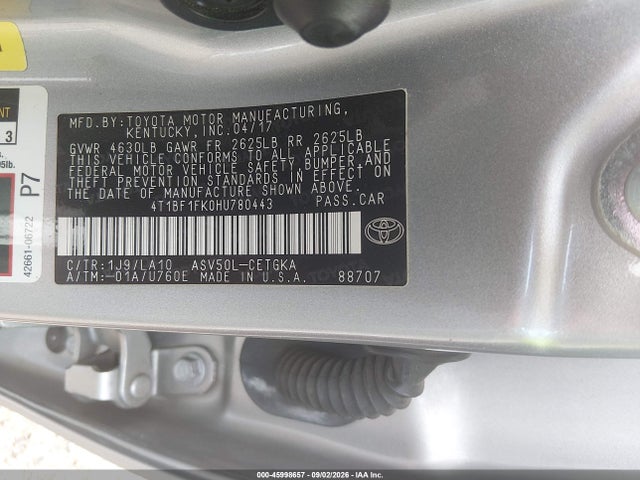 Aukcja sprzedaży 2017 Toyota Camry Xle, vin: 4T1BF1FK0HU780443, numer aukcji: 45998657