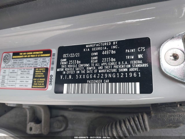 45998679 :رقم المزاد ، 5XXG64J29NG121961 vin ، 2022 Kia K5 Gt-line مزاد بيع