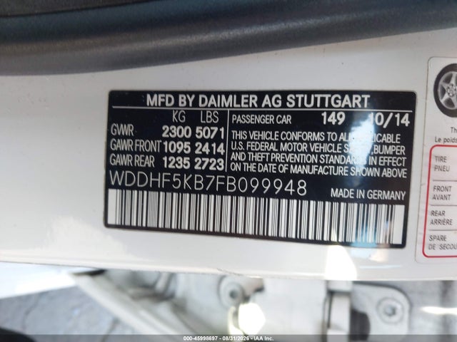 45998697 :رقم المزاد ، WDDHF5KB7FB099948 vin ، 2015 Mercedes-benz E 350 مزاد بيع