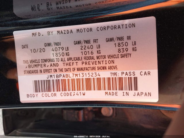 Продажа на аукционе авто 2021 Mazda Mazda3 Select, vin: JM1BPABL7M1315234, номер лота: 45998714