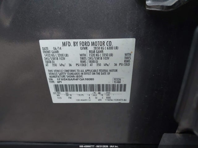 2015 Ford Utility Police Interceptor მანქანა იყიდება აუქციონზე, vin: 1FM5K8AR4FGA16080, აუქციონის ნომერი: 45998777