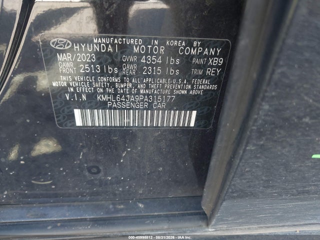 Продажа на аукционе авто 2023 Hyundai Sonata Sel, vin: KMHL64JA9PA315177, номер лота: 45998812