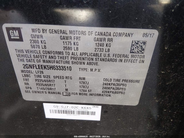 Aukcja sprzedaży 2017 Chevrolet Equinox Ls, vin: 2GNFLEEK5H6333510, numer aukcji: 45998820
