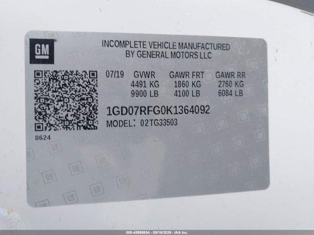 2019 Gmc Savana Cutaway Work Van მანქანა იყიდება აუქციონზე, vin: 1GD07RFG0K1364092, აუქციონის ნომერი: 45998854