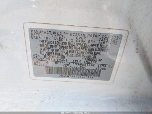 Aukcja sprzedaży 2014 Nissan Versa 1.6 Sv, vin: 3N1CN7AP9EK449165, numer aukcji: 45998874