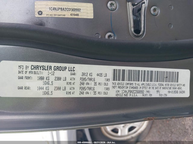 Aukcja sprzedaży 2012 Jeep Patriot Sport, vin: 1C4NJPBA2CD568992, numer aukcji: 45998881