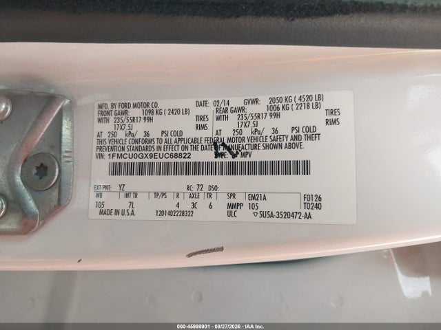1FMCU0GX9EUC68822 Ford ESCAPE SE