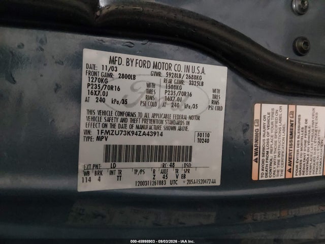 45998903 :رقم المزاد ، 1FMZU73K94ZA43914 vin ، 2004 Ford Explorer Nbx/xlt مزاد بيع