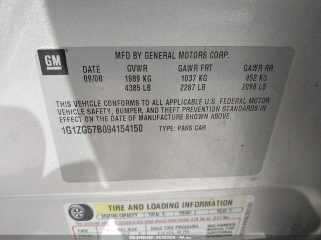 Продажа на аукционе авто 2009 Chevrolet Malibu Ls, vin: 1G1ZG57B094154150, номер лота: 45998950