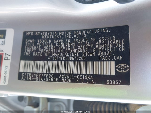Aukcja sprzedaży 2013 Toyota Camry Se, vin: 4T1BF1FK5DU672300, numer aukcji: 45998980