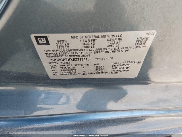 Продажа на аукционе авто 2014 Chevrolet Silverado 1500 Lt, vin: 1GCRCREHXEZ313416, номер лота: 45998981