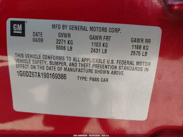 2009 Cadillac Sts V8 მანქანა იყიდება აუქციონზე, vin: 1G6DZ67A190169386, აუქციონის ნომერი: 45998989