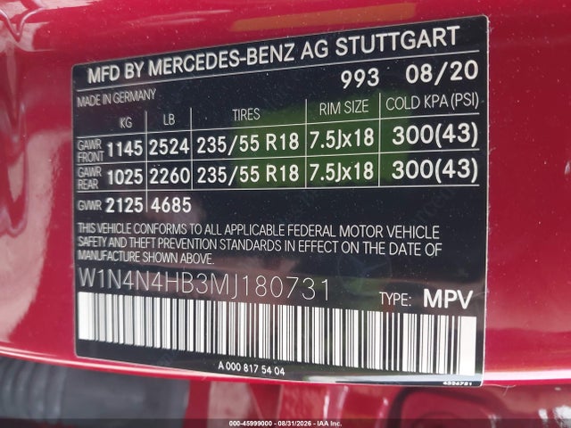 Продаж на аукціоні авто 2021 Mercedes-benz Gla 250 4matic, vin: W1N4N4HB3MJ180731, номер лоту: 45999000