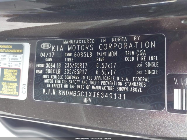 Aukcja sprzedaży 2018 Kia Sedona Lx, vin: KNDMB5C1XJ6349131, numer aukcji: 45999001